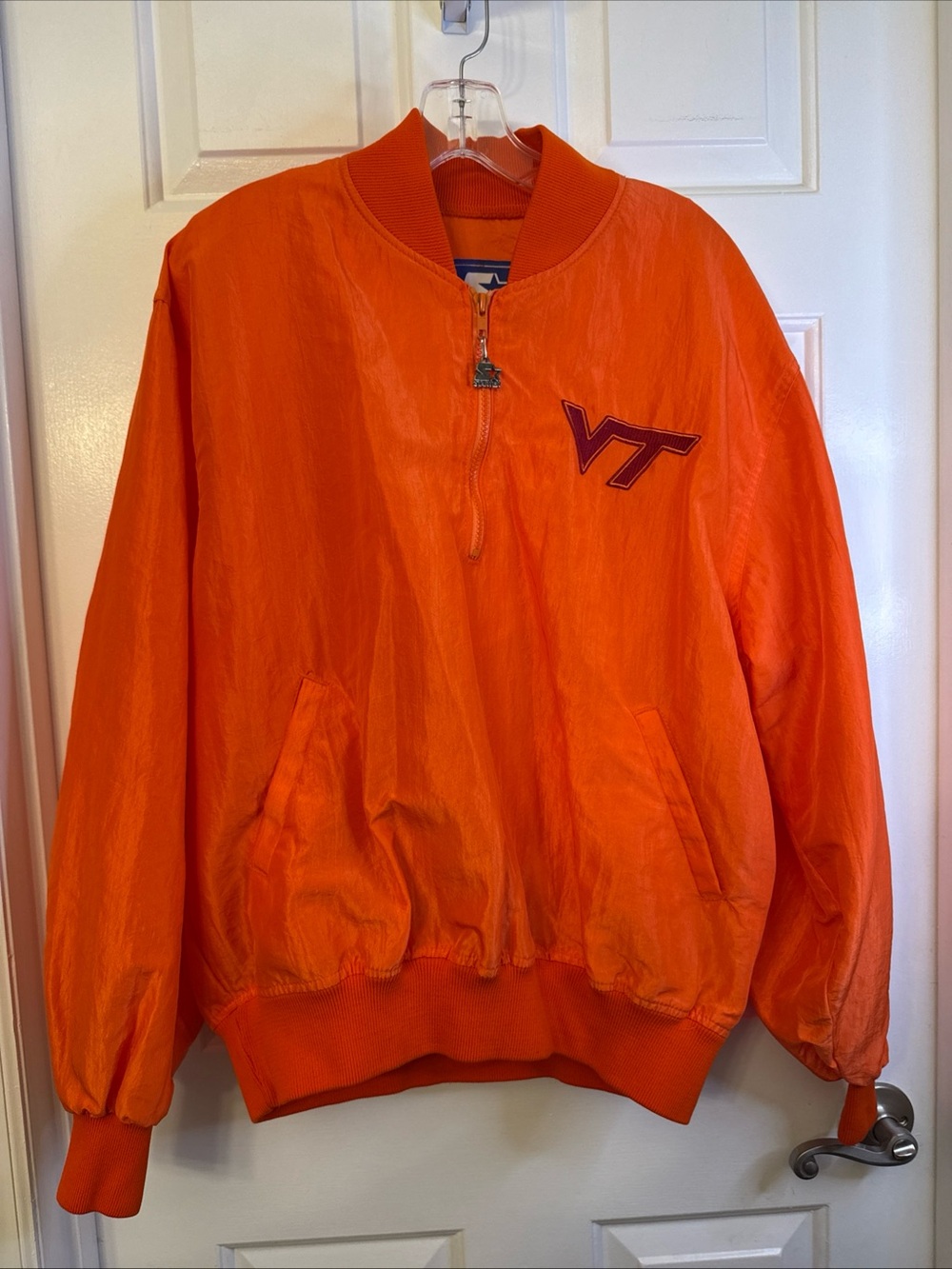 Vtg Starter 1/4 Zip Pullover Windbreaker Virgina Tech Hokies USA Orange Mens L